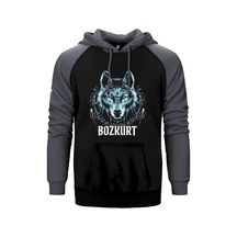 Buz Mavisi Bozkurt Başı Yazılı Baskılı Gri Renk Reglan Kol Sweatshirt / Hoodie