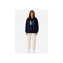 Herkesemoda Kelebekbaskı Detaylı Şardonlu 2 İplik Bisiklet Yaka Sweatshirt Lacivert