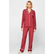 Benerly Kadın Gömlek Yaka Uzun Kol Regular Kalıp Shally Dokuma Pijama Tak bordo