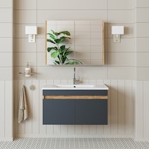 Roomart Lavabolu Atlantik - Antrasit Mat Mdf 85 Cm Banyo Dolabı Atlantik Çam - Antrasit