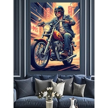 Ahşap Tablo Motorsiklet Üstünde Biker Man