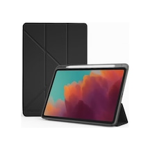 Samsung Galaxy Tab A11 8.7" X130 İle Uyumlu Akıllı Kılıf, Kalem Bölmeli Lansman Antrasit Origami Standlı Darbe Emici Şeffaf Arka Kapaklı Ultra İnce Popüler Tablet Kılıfı