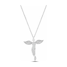 Çekirdekjewelry 925 Ayar Gümüş Rodyum Kaplama Melek Kolye Zirkon Taşlı Şık Ve Zarif Tasarım Gri