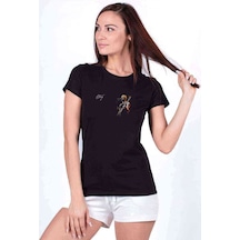 Sting Musician Yazıyı Alta Al Büyüt Baskılı Siyah Kadın Tshirt