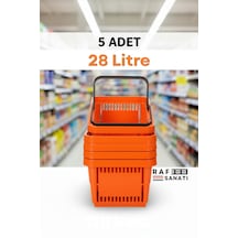 5 Adet - 28 Litre Plastik Market Alışveriş Sepeti Saplı Dayanıklı Market Mağaza El Sepeti Turuncu