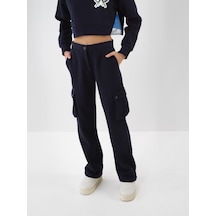 Xint Lacivert Pamuk Dokulu Oversize Kargo Pantolon 470425