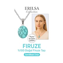 Erilsa Sertifikalı Aaa+ Oval Firuze Turkuaz Taşı Kolye - Gümüş Aparat Na Çok Renkli