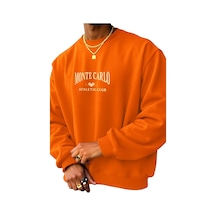 Benroma 3 İplik Penye Monte Carlo Baskılı Unisex Sweatshırt Turuncu
