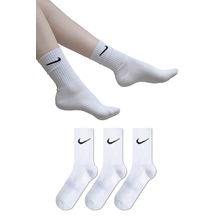 Beyaz Tabanaltı Havlu Dikişsiz Dört Mevsim Unisex 3'lü Uzun Tenis Çorap Seti Cs 11 2217