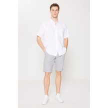 AC&Co / Altınyıldız Classics ErkekBeyaz - Lacivert Slim Fit Dar Kesim Pamuklu Beli Bağlamalı Yan Cepli Desenli Şort Beyaz - Lacivert