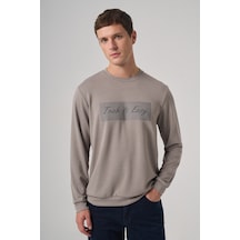 Morven Erkek Taş Trend Baskılı Bisiklet Yaka Sweat-shirt 26ks063014870 Taş