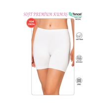 Özkan Underwear Özkan 27781 Kadın Premium Kumaş Modal Pamuklu Esnek Rahat Ara Boy Diz Üstü Kısa Tayt Şort Boxer Beyaz
