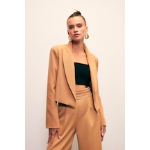 Sateen Şal Yaka Kısa Ceket - Camel