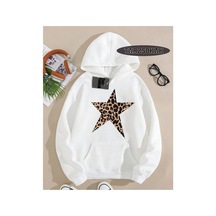 Tarzsokak Kapşonlu Sweatshirt Beyaz Leopar Yıldız Özel Tasarım