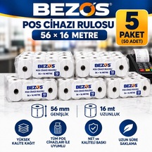 Termal Pos Cihazı Rulosu 56 Mm X 16 M - 50 Adet 5 Paket Yazar Kasa Slip Rulosu