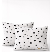 More Home Pamuklu Yastık Kılıfı 2 Adet 50 X 70 Cm Kalp Desenli Siyah Beyaz