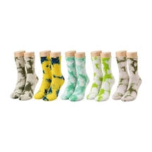 Genel Sarı Lacivert Mint Yeşili Unisex Batik Desenli Çorap 5'li Set Pamuklu Çok Renkli / 36-40 / 5 Adet Çok  Renkli