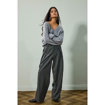 Defacto Wide Leg Çift Cepli Yüksek Bel Düz Paça Pantolon G6790ax25augr445 Gri-gr445