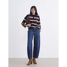 Lcw Jeans İndigo Beli Kemerli Barrel Fit Kadın Jean Pantolon