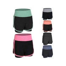 Kosona Kadın Spor Şortu, Yüksek Bel, İki Katlı Tasarım, Esnek & Hızlı Kuruyan, Fitness-jim-yoga, Mavi, Asya Beden 3xl Yjdk01-8