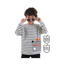 Cool Oversize Çizgili Gri Erkek Çocuk Sweatshirt