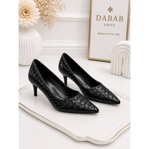 Dabab Shoes Lılya Kadın Siyah Sivri Burun Örgü Desenli 6 Cm İnce Topuklu Stiletto Ayakkabı