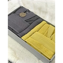 Özdilek Aile Bornoz Seti Colormix Koyu Sarı Koyu Gri  1096 Koyu Gri