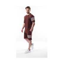 Madmext Acı Kahve Baskılı Reglan Kol Erkek Şort T-shirt Takımı E7306 Acı Kahverengi