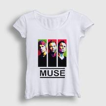 Presmono Kadın Band Muse T-shirt Beyaz