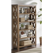 Kitaplık El Yapımı Ceviz Rengi Masif Ahşap Kitaplık 180x90x25 Cm Kahverengi