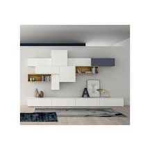 Italia Design Tv Ünitesi Beyaz - Meşe - İzlanda Mavisi