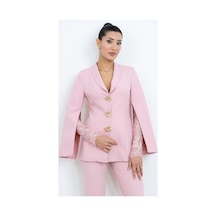 Dorne Moda Özel Koleksiyon Dantel Detaylı Takım Elbise - Düğün - Mezuniyet - Ofis Şıklığı Pembe