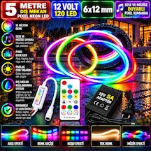 5m 12v 6x12mm 120 Ledli Dış Mekan Pixel Neon Led 5a Laptop Adaptör Sese Ve Müziğe Duyarlı Pixel Kuma