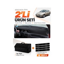 Renault Megane 1 1995-2003 Uyumlu Torpido Örtüsü + Tay Tüyü Bagaj Çantası + Sticker Seti - Siyah