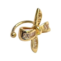 Earcuff Sıkıştırmalı Pirinç Kıkırdak Küpe Baget Taşlı Fiyonk Altın Renk Çelik