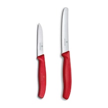 Victorinox Kırmızı 11 Cm Tırtıklı Domates Sebze Bıçağı Ve 8 Cm Düz Bıçak Kırmızı