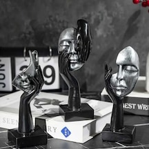 Eskitme Gümüş Soyut El Yüz Biblo Heykel Dekoratif Obje Seti