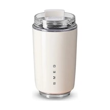 Shineyee Smeg İtalyan Üretimi 320 Ml Çift Duvarlı Paslanmaz Çelik Isı Saklama Kahve Fincanı Kapaklı Beyaz 1 Adet Beyaz Sarı