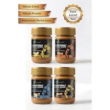 4'lü Paket: Proteinli Fıstık Ezmesi Karamel, Muz, Vanilya, Kakao Fıstık Proteini, Maca Kökü Tozu İle 325 Gr X 4