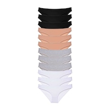 12 adet Süper Eko Set Likralı Kadın Slip Külot Siyah Ten Gri Bey Gri - Siyah
