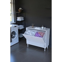 Eliusta Sare 70 Cm Beyaz Sepetli Banyo Dolabı,mutfak Dolabı 70x75x32,5 Cm Oyuncak Sepeti Çok Amaçlı Dolap Beyaz