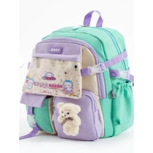 Trg Roxy Yeşil Lila Kore Kawaii Ayıcıklı Okul Çantası Seti Sırt Çantası+beslenme Çantası+kalemlik