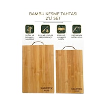 Kamptek Ahşap Bambu Kesme Tahtası 2'li Set - Ergonomik Metal Kulplu Doğal Sunum Tahtası Doğal Ahşap Çok Renkli