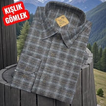 Klasik %100 Cotton Uzun Kollu Yakası Gizli Düğmeli Kışlık Flanel Gömlek Regular Kalıp Kahverengi