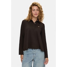 UCLA Bernıe Koyu Kahve Polo Yaka Pamuklu Metal Logolu Loose Fit Kadın Pike Sweatshirt Koyu Kahverengi