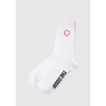 Mavi - Nakışlı Beyaz Soket Çorap 0912195-620 Beyaz