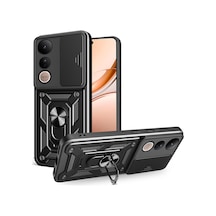 Vivo V50 Lite 4g Kılıf Sürgülü Kamera Koruyucu Manyetik Standlı Tank Koruma Celikaksesuar Siyah