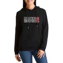 Red Dead Siyah Logo Baskılı Siyah Kadın Kapşonlu Sweatshirt
