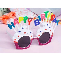 Happy Birthday Yazılı Beyaz Fuşya Renk Parti Gözlüğü Ilkeshop - 1 12x7 Cm