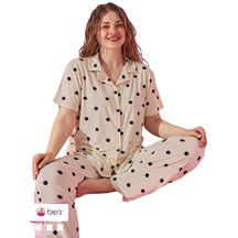 Kadın Düşük Kol Oversize Önden Düğmeli Kısa Kol Viskon Pijama Takımı 001